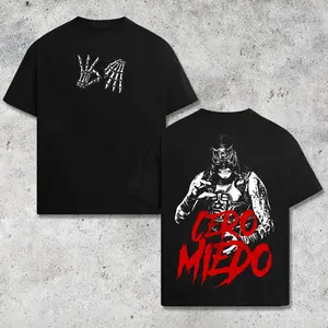 [WWE] Rey Mysterio Cero Miedo Wrestling Graphic T-Shirt, WWE Lucha Libre Mask Design Streetwear Tee, Vintage Style Black Shirt, Latino Wrestling Icon, Oversized Cotton Unisex Casual Outfit, Retro Fan Apparel Gift