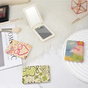 Portable Folding Mirror with Bow Star Clover Design, Mini Handheld Makeup Mirror, Full Leather Cover, Perfect Gift for All Occasions