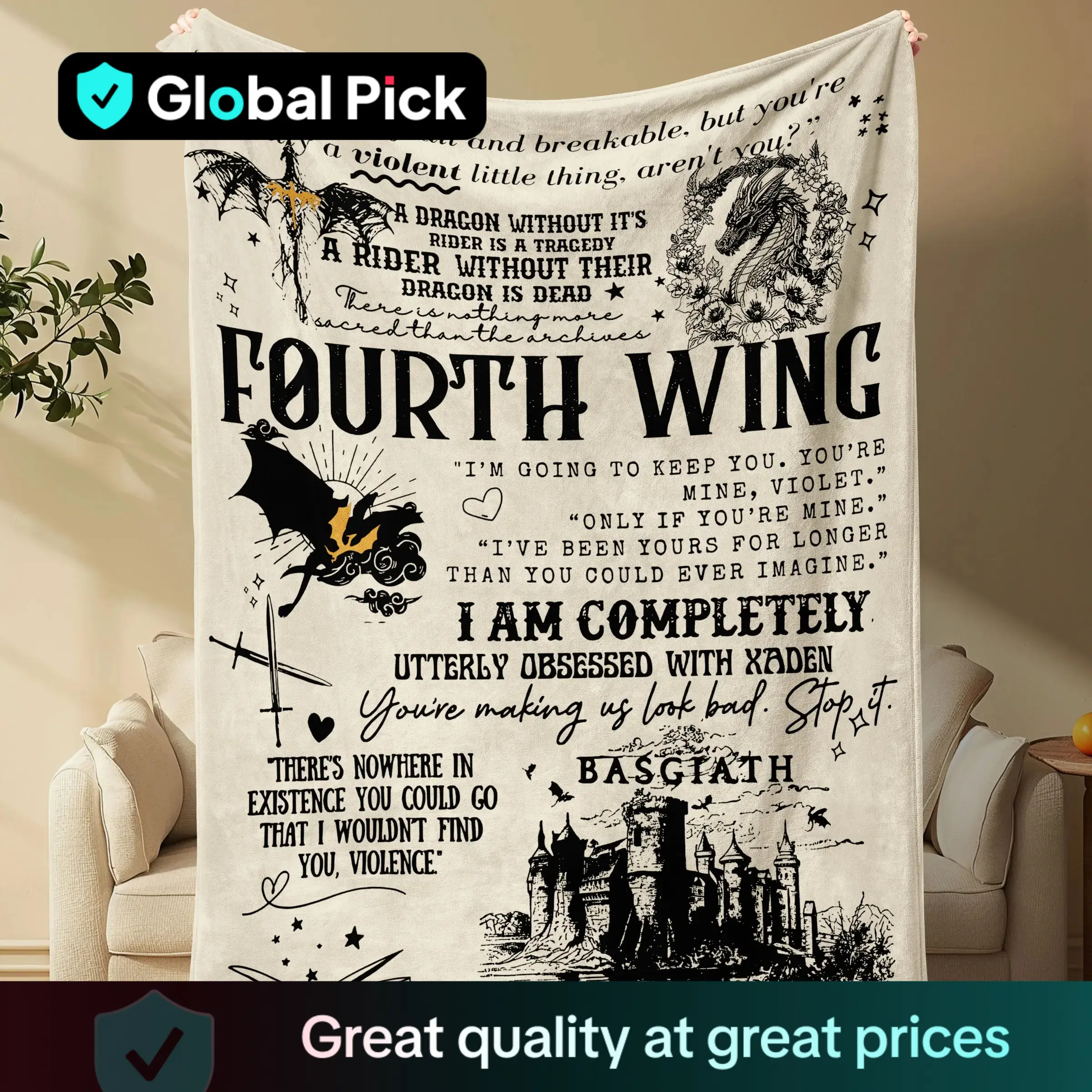 Dragon Pattern Blanket, 1/2 Counts Soft Cozy Throw Blanket, Letter Print Blanket, Halloween Design Decor Warm Napping Blanket for Home Office Travel C