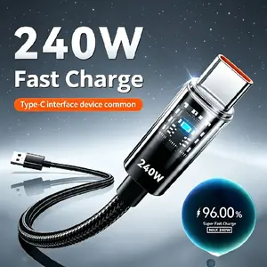 240w Super Fast Charge Type-C Data Cable, Transparent LED Indicator, Compatible with Huawei Xiaomi Apple, Full Compatibility Flash Charging Cord