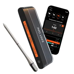 East Oak Smart Bluetooth 5.3 Wireless Meat Thermometer with 5-Sensor Stainless Steel Probe IP68 Waterproof for BBQ Grilling & Home Cooking Kitchen Utensils Black