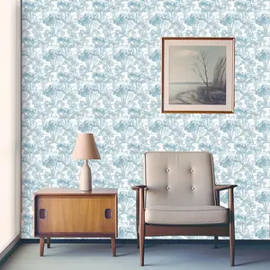 Light Blue Toile Peel and Stick Wallpaper, Renter Friendly Removable Floral Wallpaper, Mould-Proof for Living Room, Wedding Season Gift
