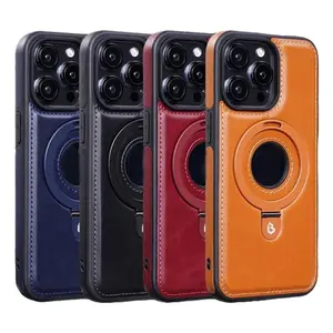 IPhone17 Pro Max 17 Air accessory with magnetic bracket, leather phone case suitable for 15pulls, 14pulls, 13 and 12, shockproof anti drop protection design, maximum durability and fashion PU leather case business case Cover