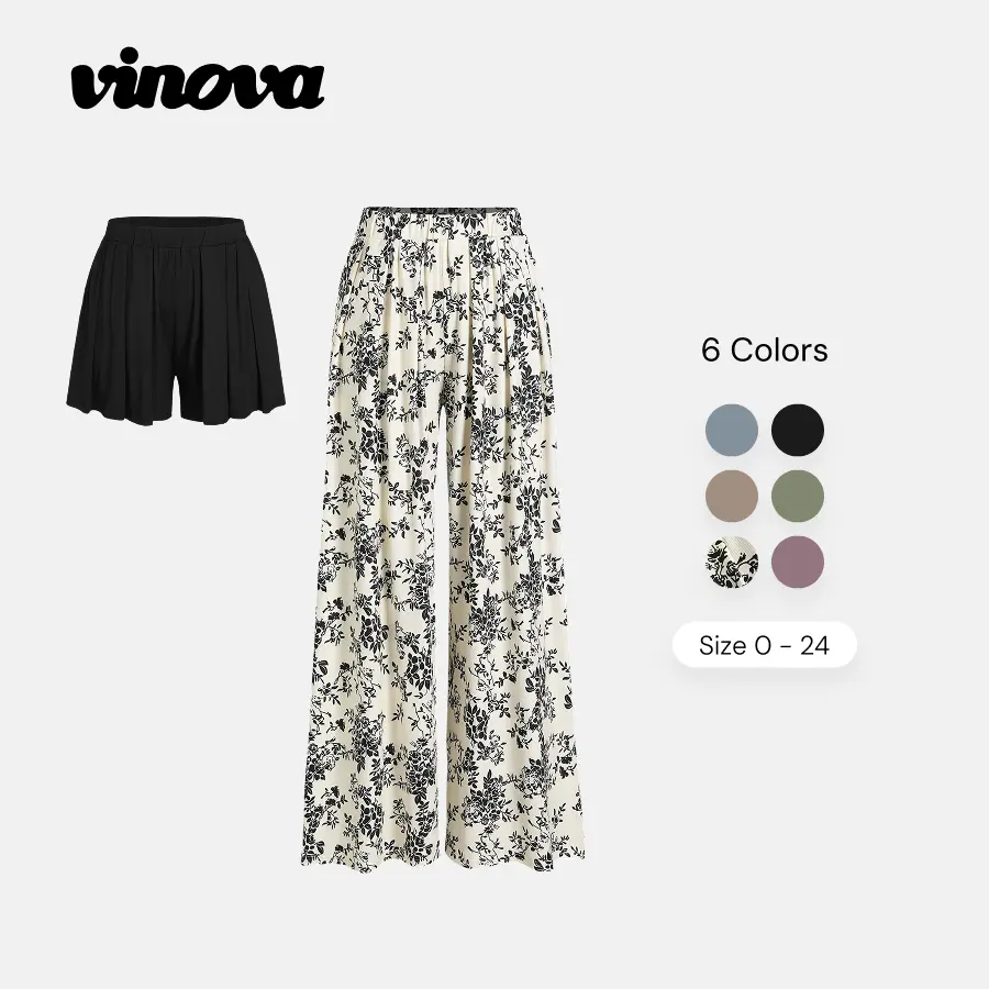 Vinova Women's Stretchy Wide Leg Pants with Pockets, Elastic Waisted Lightweight Work Pants, Office & Daily Stretch Trousers, Available in Multiple Colors & Sizes, Breathable Lightweight Fabric for All-Day Wear, Lady Comfort-First Work Pants