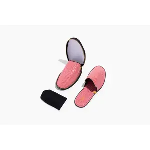 Women's Pink Crocodile Embossed Leather Foldable Slipper