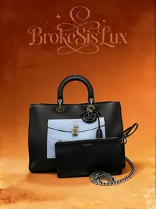 Pre-owned Dior Diorissimo Limited Edition Medium Bag in Black & Light Blue Calfskin & Silver Tone Hardware