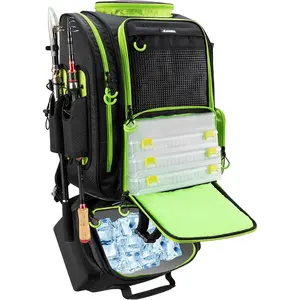 Large Fishing Backpack with Cooler for 3 Tackle boxes Fishing Bag with Rod Holders Fishing Gear and Equipment for fishing camping hiking