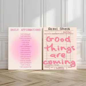 2pcs Daily Positive Wall Art, Motivation Quotes Poster, Pink Gradient Art Prints, Inspiration Home Decor, Modern Wall Paintings, Minimalist Canvas Posters, Decor for Living Room, Bedroom, Housewarming Gift, With Frame, Wall Decoration