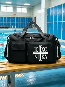 Fitness Theme Travel Bag, Large Capacity Lightweight Sports Tote, Adjustable Strap, Oxford Fabric, Ideal for Yoga, Gym, Commute