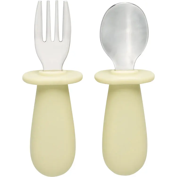 Toddler Utensil Set with Stainless Steel Fork & Spoon, Silicone Handles for Self-Feeding by Ava & Oliver