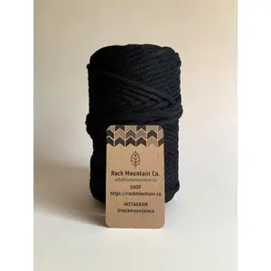 6mm Single Strand Macrame Cord 1 Ply Twisted Cotton Craft String - Black Fiber Art Rope