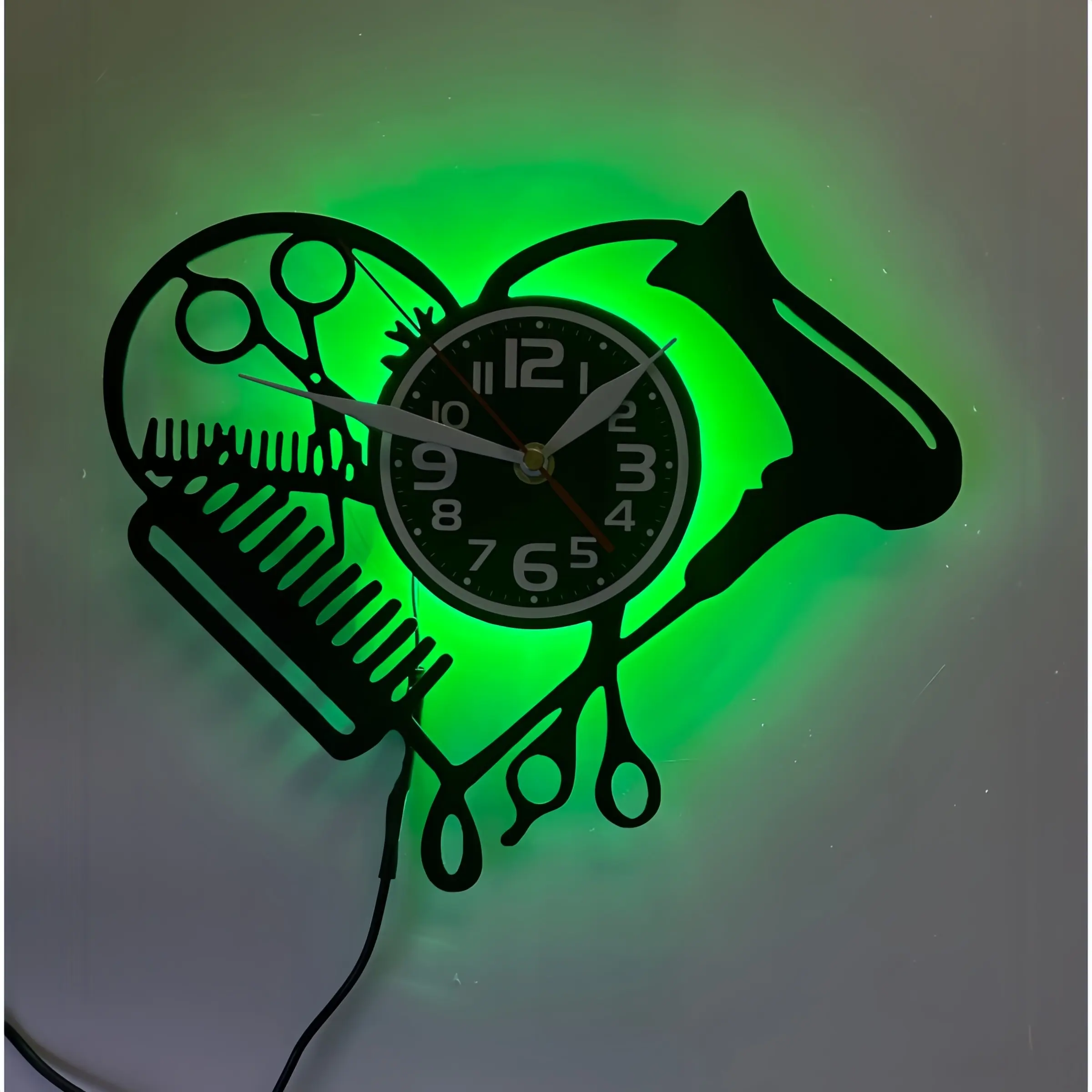 Vintage Vinyl Record Wall Clock for Barbershop, LED Backlight, Silent Precision Timepiece, Retro Barber Tool Decor, Salon Atmosphere Enhancer, Room Decor
