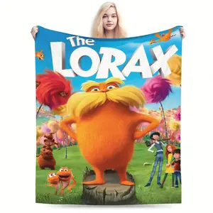 The Lorax themed printed flannel blanket with animated movie design for the living room, office, sofa or travel