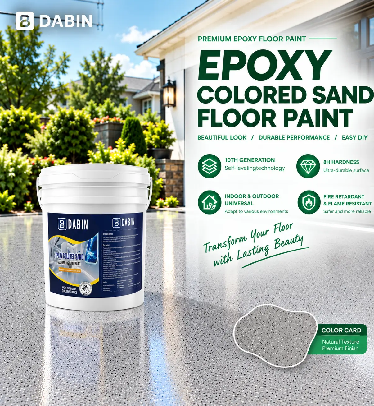 DABIN Epoxy Self-Leveling Floor Paint, Premium Epoxy Colored Sand Floor Coating for Garage, Basement & Concrete Floors, DIY Kit
