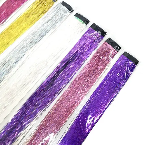 Shiny Metallic Clip in Hair Extensions Laser Colored Highlight Wig Pieces for Women Party Daily Use Shiny Metallic Clip in Hair Extensions Laser Colored Highlight Wig Pieces for Women Party Daily Use