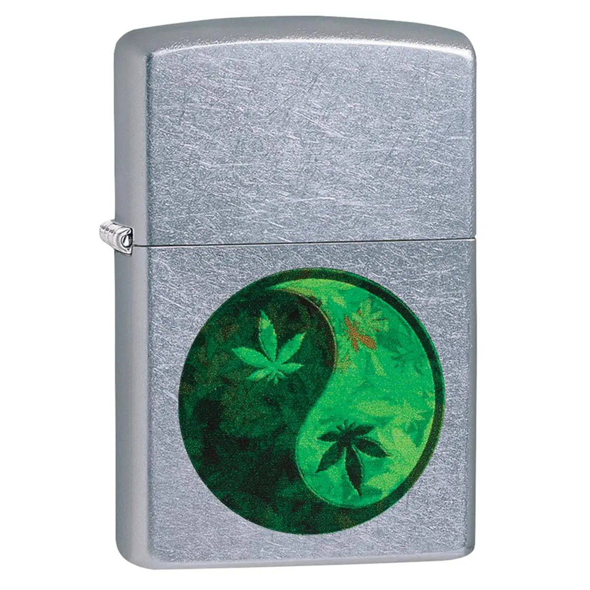 212 MAIN 2019 Metal Yin-Yang Leaf Street Chrome Lighter with Safety Clip and Matching Chrome Lighter Accessories, Lighter Safety Clip