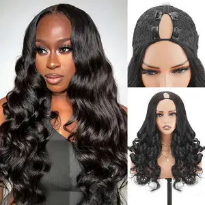 V Part Wig Human Hair  Wave 180% Density Glueless Upgrade U Part Wig with Drawstring 18 Inch  Black No Leave Out No Sew In V Shape Clip In Half Wig for Women Beginner Friendly