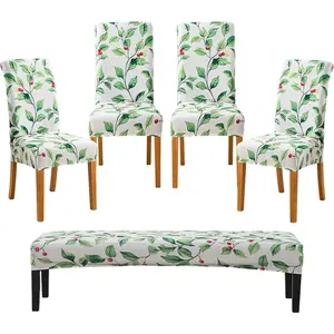 Dining Room Chair Covers Set of 4 with 1 PC Bench Cover, Stretch Removable Washable Parsons Chair Slipcover Protector Living Room Decoration (Patterned 03)