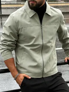 Men's casual collar jacket, 100% polyester fiber, zipper closure design, simple and versatile lightweight business style jacket, machine washable, easy to maintain fabric, suitable for daily outings, sports and leisure, and formal wear - Spring and Autumn
