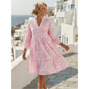 Women's 2026 Old Money Style Smock Dress - Cute Floral Printed, Notched Neck, Flare Sleeve, Button-Accented, Soft Comfortable Fabric, Ruffle-Enhanced, Perfect Fit Women's Clothes for Spring, Daily Use