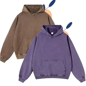 2 Pack Acid Wash Hoodie Vintage Unisex Heavyweight Loose Fit Sweatshirt for Men Women Couples Casual Streetwear Pullover Distress Hoodies