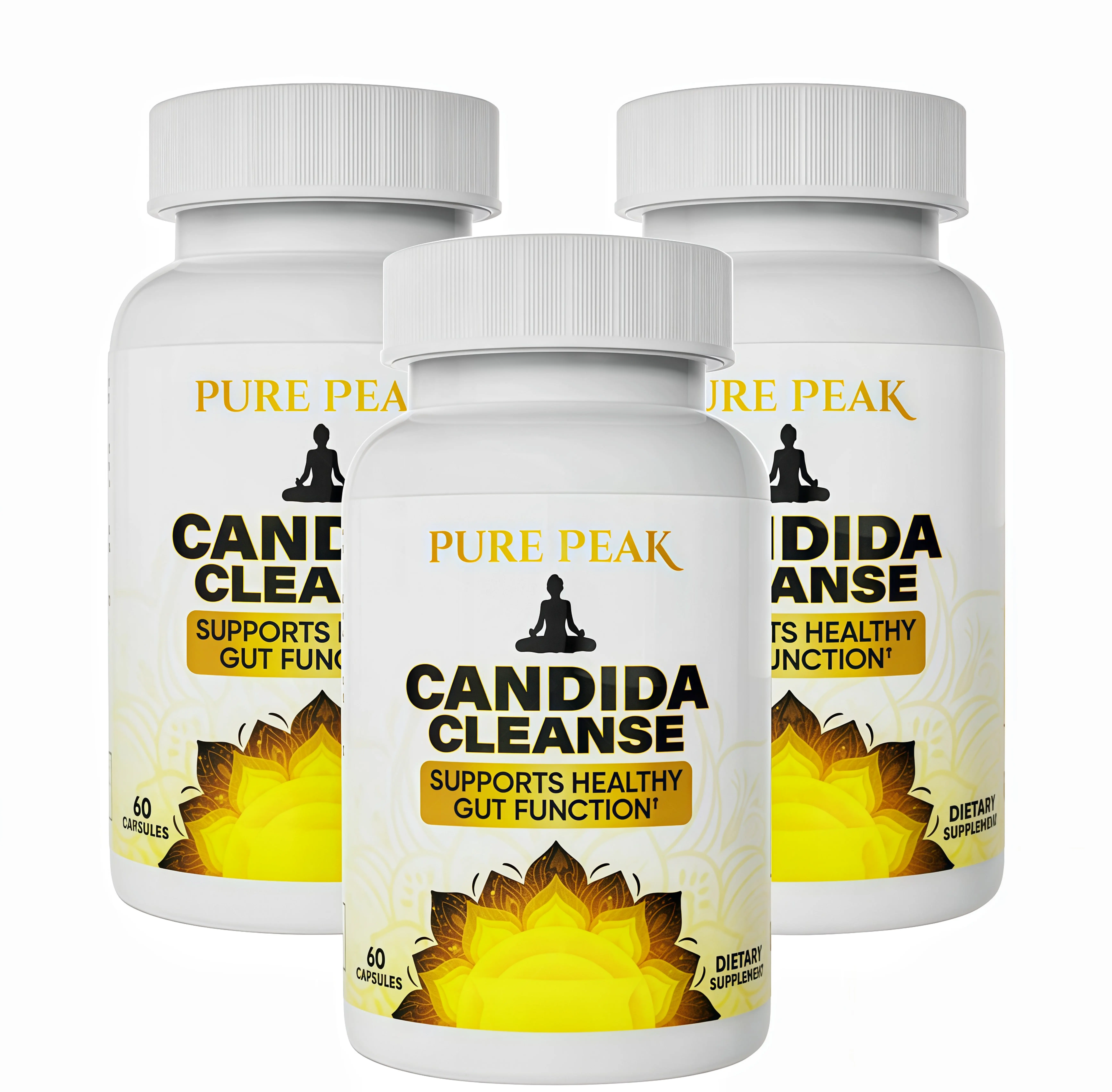 3 Piece Pure Peak Candida Cleanse Supplement -BF Supports Healthy Gut Function & Intestinal Balance, with Oregano, Caprylic Acid, LactoSpore Probiotics, Wormwood, Black Walnut - 60 Capsules