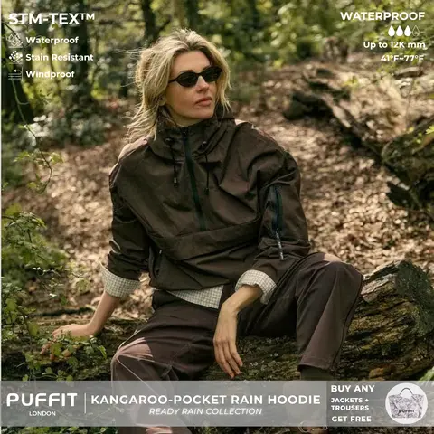 【Restocked】PUFFIT STM-TEX Waterproof Relaxed Fit Hoodie Coat Warm Half Zip Rain Jacket With Adjustable Waist,Hood & Cuffs,Large Kangaroo Pocket,Shell Jacket,Ski Jacket,Windbreaker,Fall&Winter Jacket ,Dog Walking,School Running,Womenswear,2026 Shopping