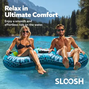 SLOOSH Inflatable River Tube - Heavy Duty River Run Tubes Pool Lake Floats for Adults, Large Floating Raft Lounge Above Water Floaties with 2 Cup Holders & Removable Cooler