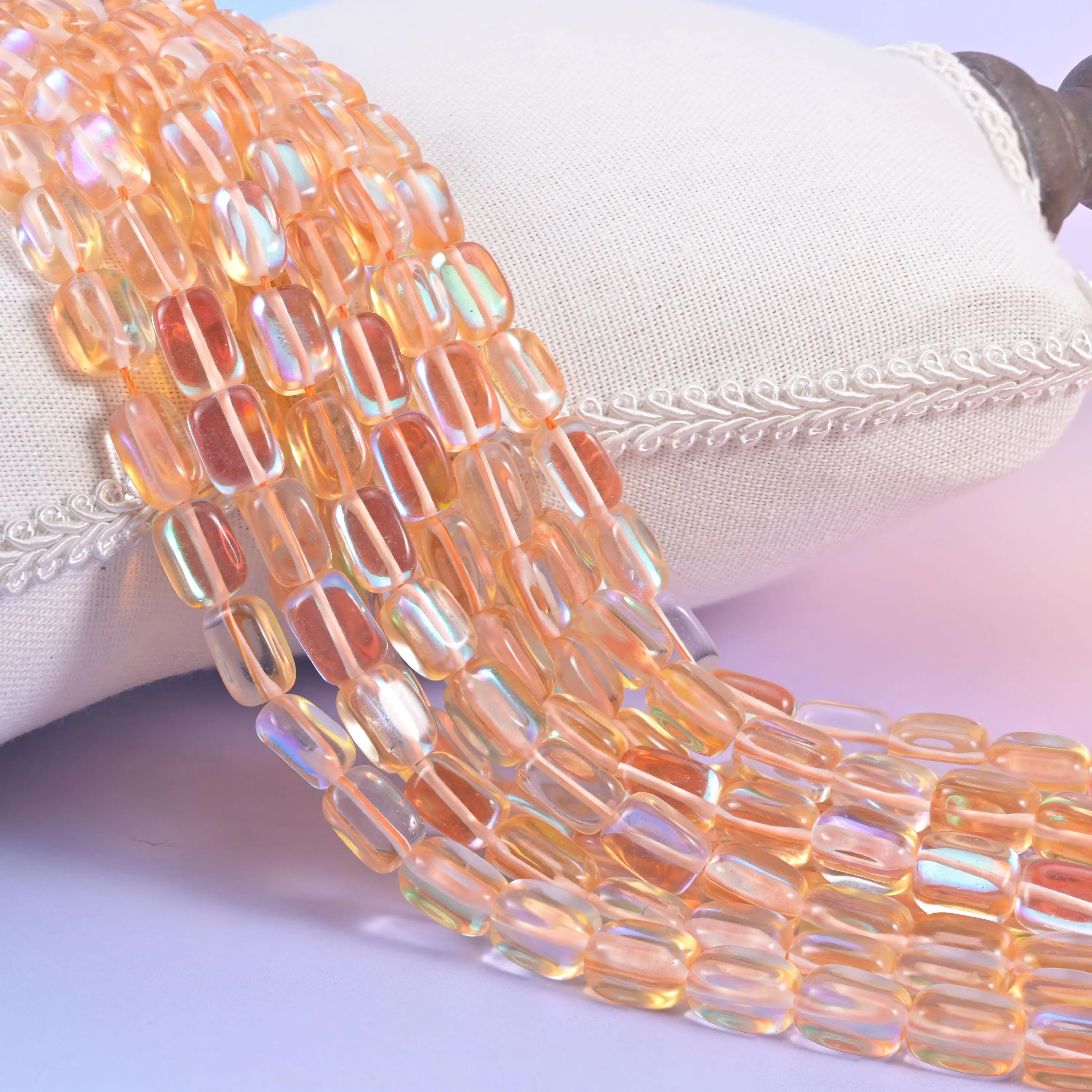 DIY Beading & Jewelry Making Orange Mystic Aura Rectangle Glass Beads - 10-12mm Size, 1.0mm Thickness, 15in Strand, Iridescent Supply, Beads For Jewelry Making