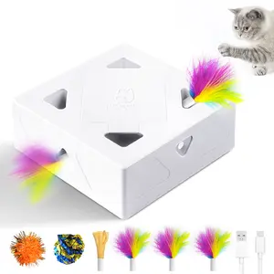 Migipaws Interactive Cat Toy -Migibox Without Popskin, Puzzle Toy for Indoor Bored Cats, Automatic Pop Out Feathers from 7 Holes Randomly, Motion Activated, USB Rechargeable