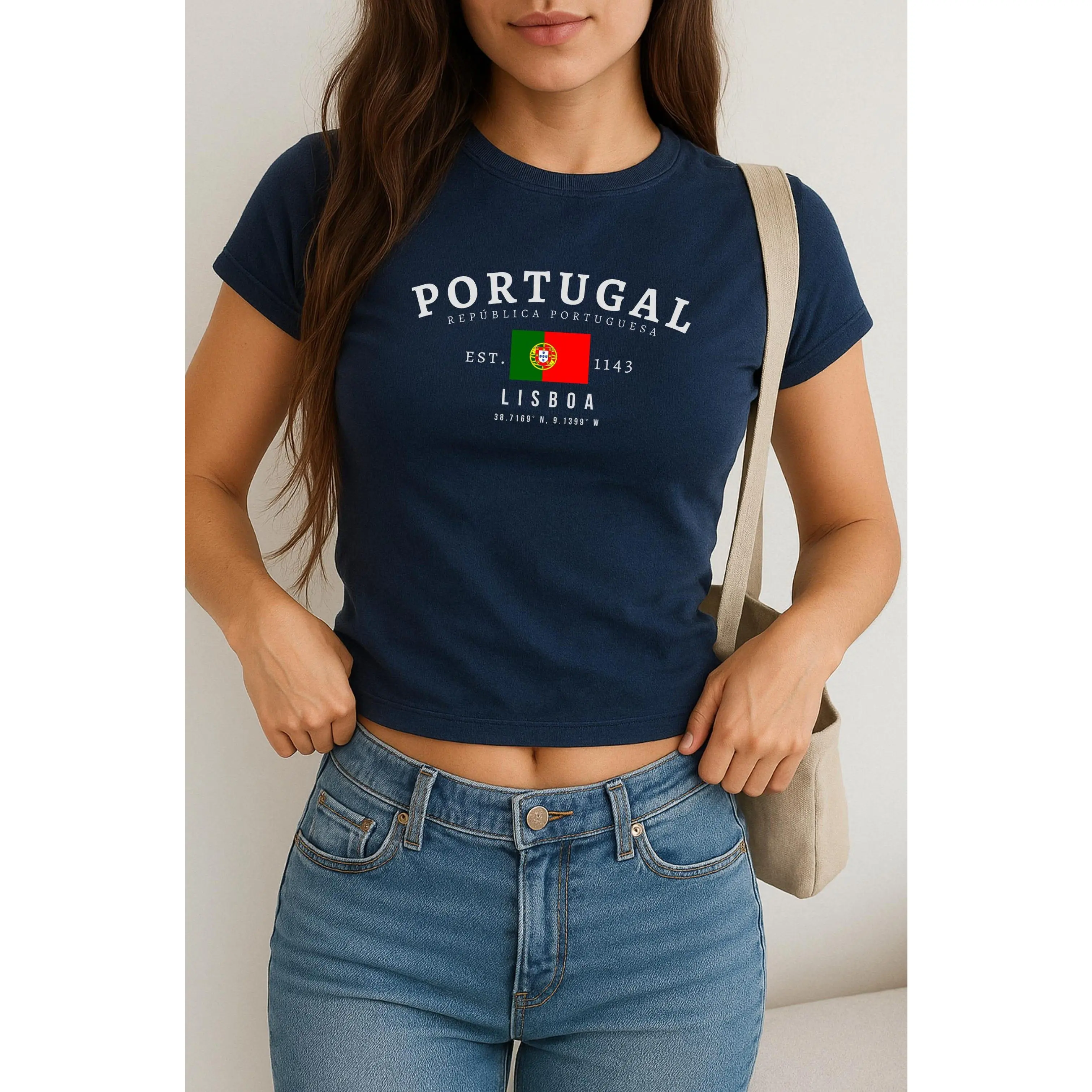 Portugal Baby Tee, Portuguesa Y2K Top, Vintage Lisboa Flag Shirt, Iberian Aesthetic Tee, Portuguese Pride T-Shirt for Women