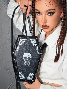 Halloween dark Gothic style coffin bag, spider web rose rivet design, adjustable shoulder strap crossbody bag, zipper closure fashionable backpack, trendy and versatile, suitable for daily , attending events parties, etc.