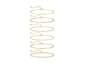 Tewiky 14K Gold Plated Waterproof Ankle Bracelets for Women, Gold Anklets for Women 6PCS Anklet Set Dainty Summer Beach Jewelry Gift For Valentine's Day gifts