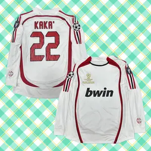 Classic Away White Red Trim No. 22 Kaká Premium Long-Sleeve Retro Soccer Jersey (Fan Edition)