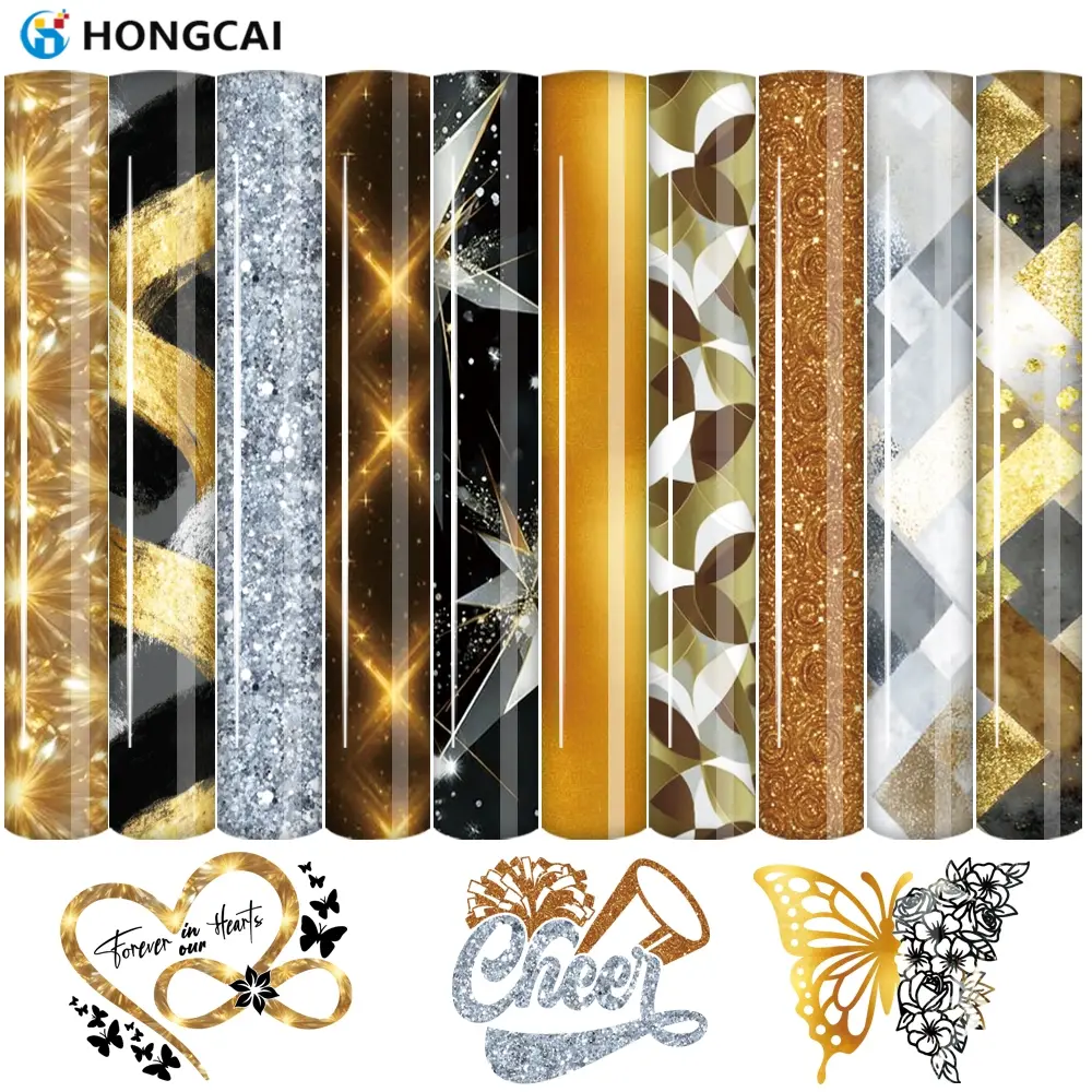 Luxury Gold Silver Heat Transfer Vinyl Sheets, Craft Embellishments, 12x9.8 Inches, Sparkle Texture, Geometric Patterns, Stars Design, DIY Gifts, DIY Craft Supplies, DIY Products