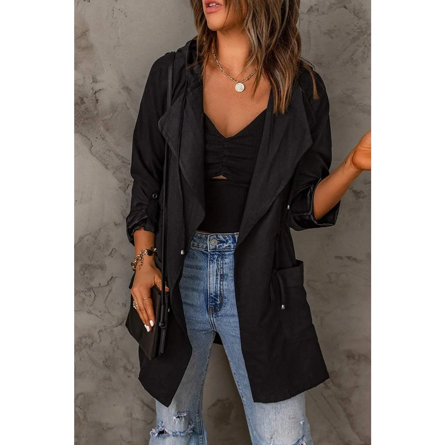 Drawstring Hooded Longline Jacket