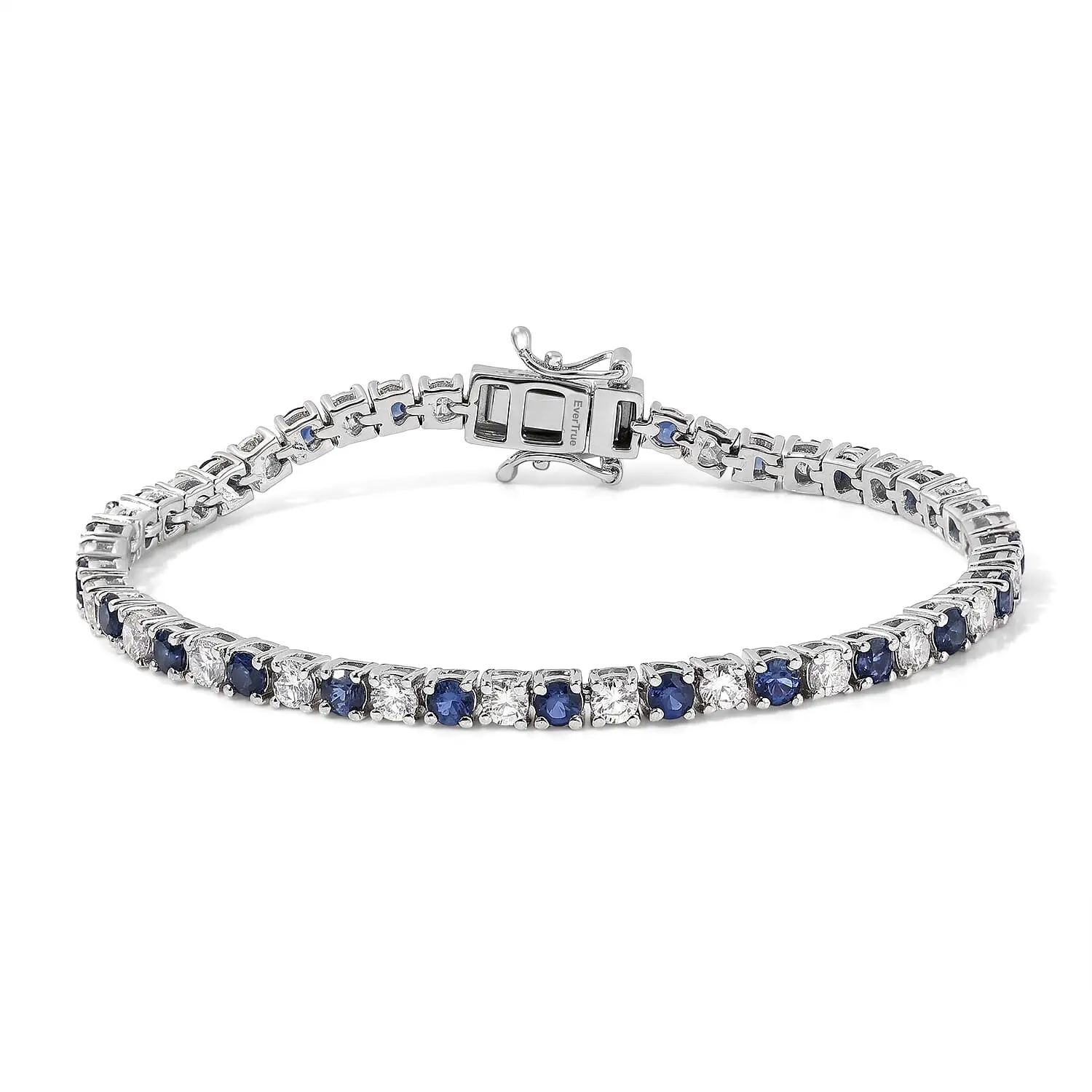 EverTrue Lab Grown Blue Sapphire and Moissanite 5.80 ctw Cluster Bracelet in Platinum Bond (6.50 In)