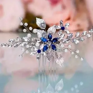 Sapphire Rhinestone and Pearl Hair Clip/Claw- Perfect for Any Hairstyle