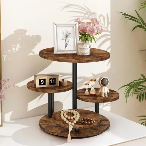 4-Tier Round Cupcake Display Set - 360° Rotates Wood Cake Stand with Tiered Trays, Farmhouse Decor for Desserts, Wedding & Birthday Party Dessert Table Display