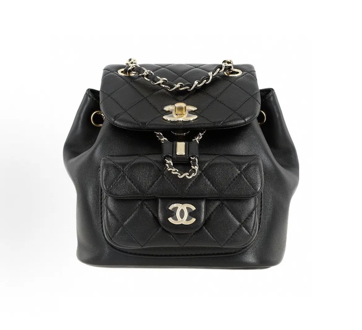 Pre-owned CHANEL 23C Small Duma Small Backpack Black Leather, Gold Hardware, Microchip Tag, Item No. 2604529, Casual Wear, Everyday Use