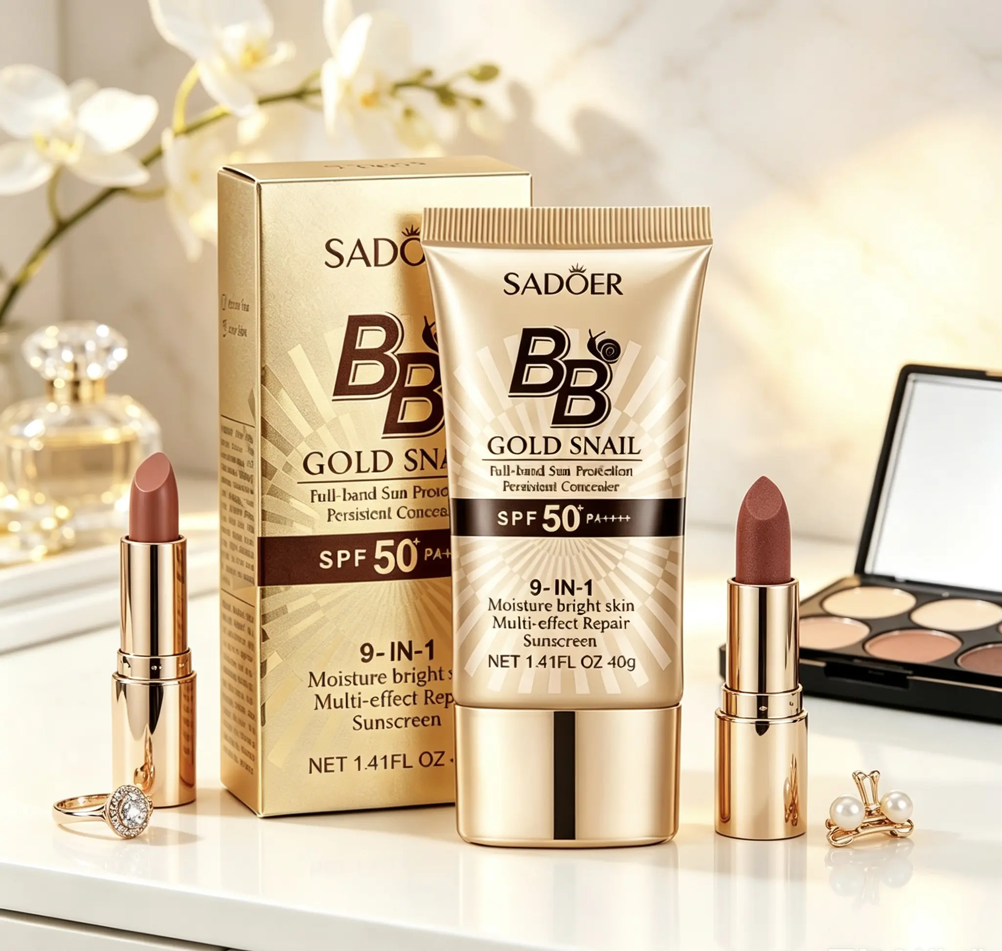 Gold Snail 9-in-1 Facial BB Cream SPF50+, Gentle Buildable Coverage Skin Base, Hydrating Refreshing Non-greasy Daily Makeup for Natural Soft Finish, Easy To Apply for Makeup Starters, Nice Gift for Mother’s Day Christmas Valentine’s Day