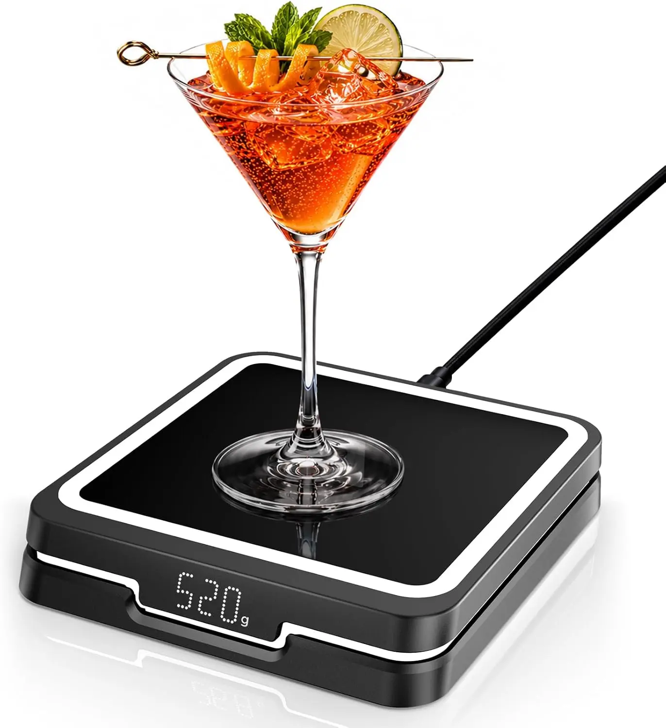 Smart Cocktail Maker with LED Pour Guidance, App-Controlled Drink Mixing Assistant, 3000+ Cocktail Recipes, Smart Coaster for Home Bar, Cool Gadget Gift for Men, Dad, Husband (Black)