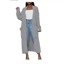 Womens Long Cardigan Sweater Open Front Long Sleeve Chunky Cable Knit Duster Outerwear Maxi Fall Jacket Coats Knitwear Womenswear Longsleeves Tops
