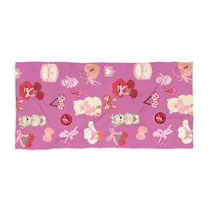 Pink Girly Collage Large Beach Towel - Teddy Bears, Cherry Cowboy Hat, Cute Summer Towel, Unique Towel Gift, Beach Accessories, Tropical LGBTQIA2S Pride
