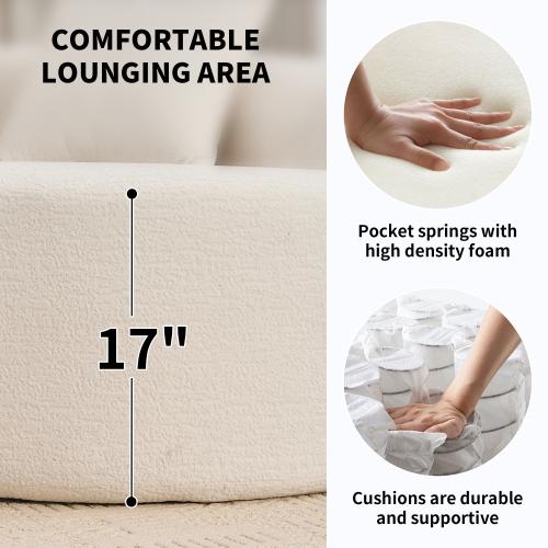 【Bellemave】Curved Boneless Sofa,Compression Modular 110'' Sectional,White High-Density,Couches Sleeper for Living Room Bedroom Apartment Lounge,Chenille