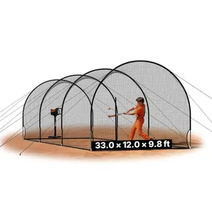 VEVOR Baseball Batting Cage, 33.0 x 12.0 x 9.8 FT Freestanding Portable Batting Cage, Hitting Cages with 4-Ply Knotless Polyester & Pitching Machine Opening, Battings Cages Netting for Indoor Outdoor