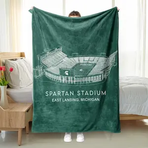 Spartan Stadium Blanket - Michigan State Football Stadium Blanket, College Football Blanket All-Season Home Bedroom Bed Sofa Picnic Cover Family Friends and Chridren Perfect Gift Christmas Present football fan gift fleece blanket