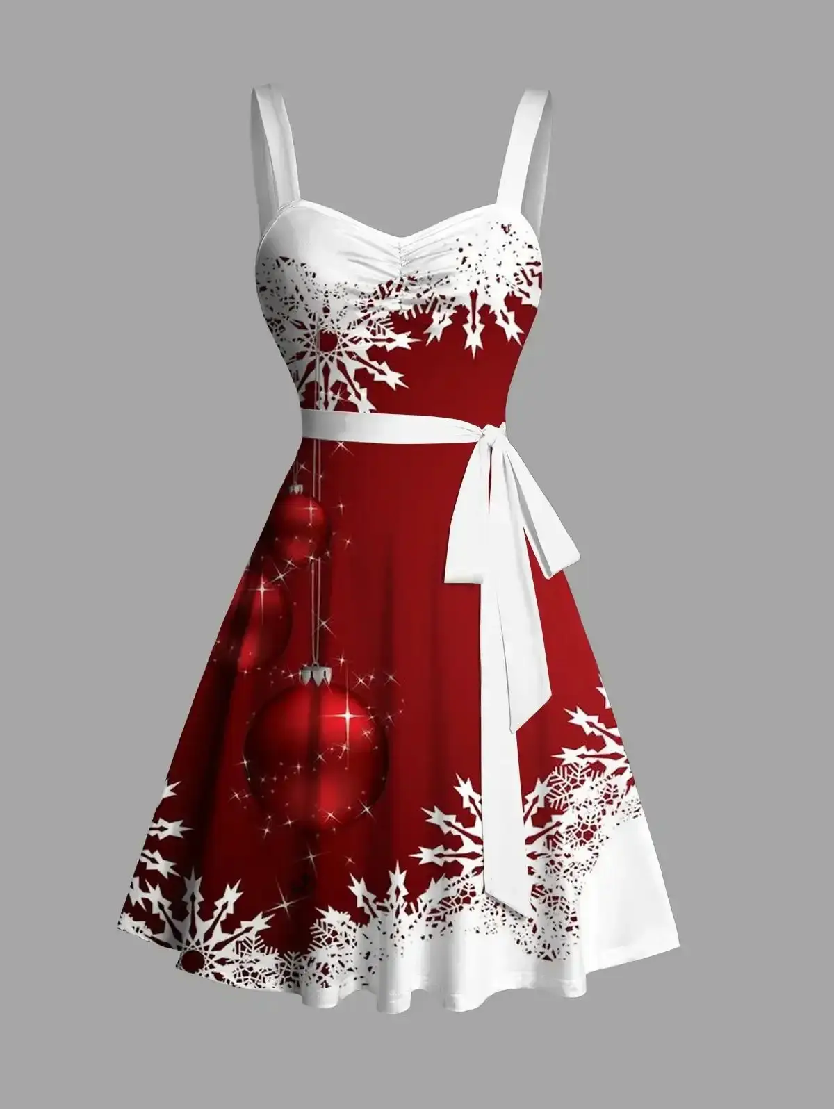 2026 Women's Christmas Dresses Sweetheart Neck Snowflake Bell Contrast Print Ruched Bust Tank Belt Festival Dress, Modern Classic, Minimalist Chic, Easy Styling, Trendy Look, Wardrobe Staple, Trendy Look, Casual Chic