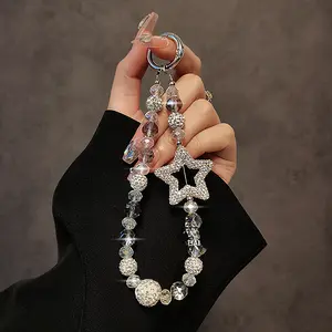 Luxury High-end Starburst Rhinestone Beaded Handheld Chain Wrist Short Lanyard Phone Case Bag Accessories Phone Charm Phone Wrist Strap Phone Chains