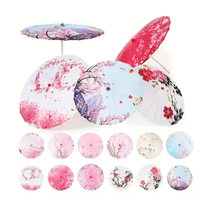 12pcs Handmade Silk Cherry Blossom Folding Umbrellas - Bamboo Japanese Parasol with Floral Art for Weddings, Parties & Events